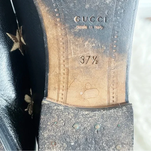 Gucci Jordaan Embroidered Leather Loafer Bee Star
Black Gold Horsebit Size 37.5 - Picture 9 of 11